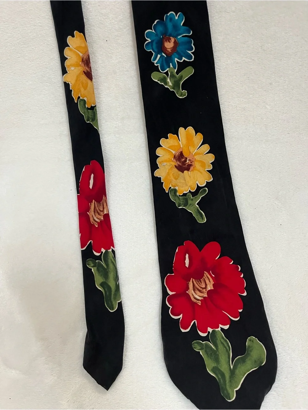 Save The Children Men's Neck Tie Happy Flowers By Jonathan Novelty Silk Black